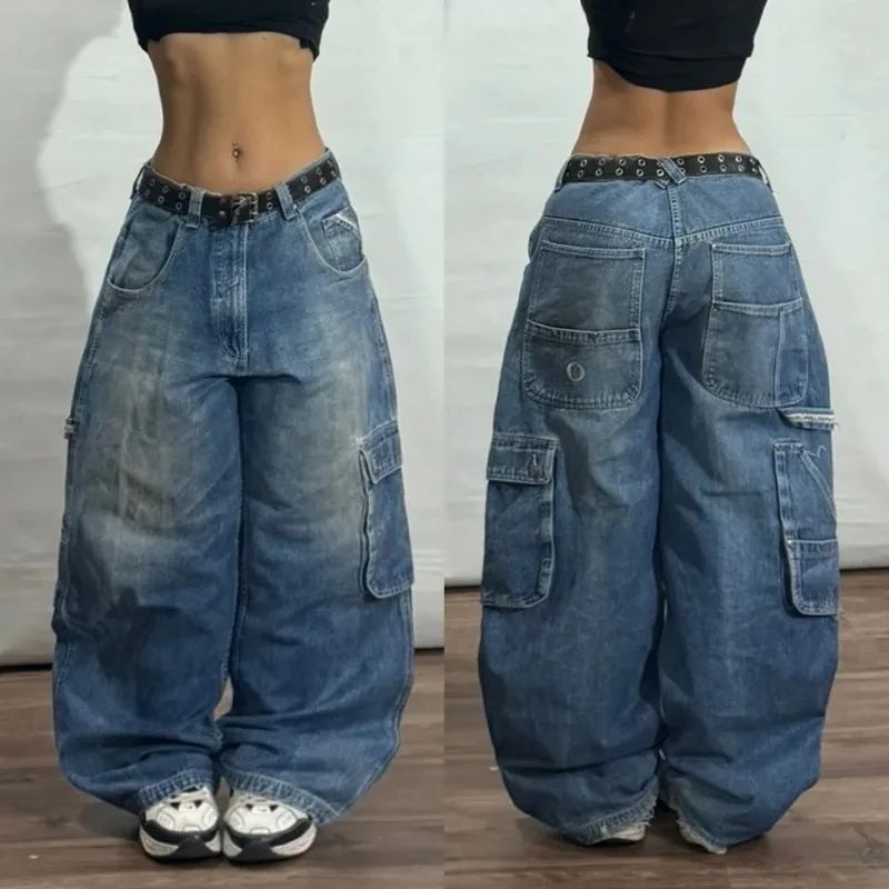 Calça Jeans Larga Y2K Masculina Americana com Bordado e Novo Padrão, Estilo High Street Vintage Hip Hop Moda Casual Joker para Casais