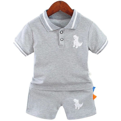 Conjuntos de Roupa Infantil de Verão para Meninos, Estampa de Dinossauro, Camisas Polo de Manga Curta + Shorts, 2 Peças/Conjunto, Roupas de Bebê