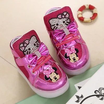 Disney mickey mouse cartoon LED casual shoes Minnie girl Toddler shoes children's sports shoes flashing shoes  Sneakers