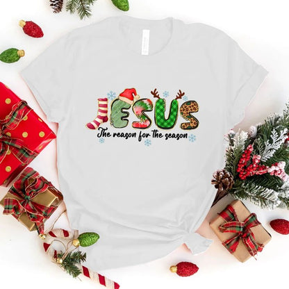 Funny Christmas Jesus The Reason For The Season Print T-Shirt Women Loose Short Sleeve Round Neck Top Female Casual Shirt Tees