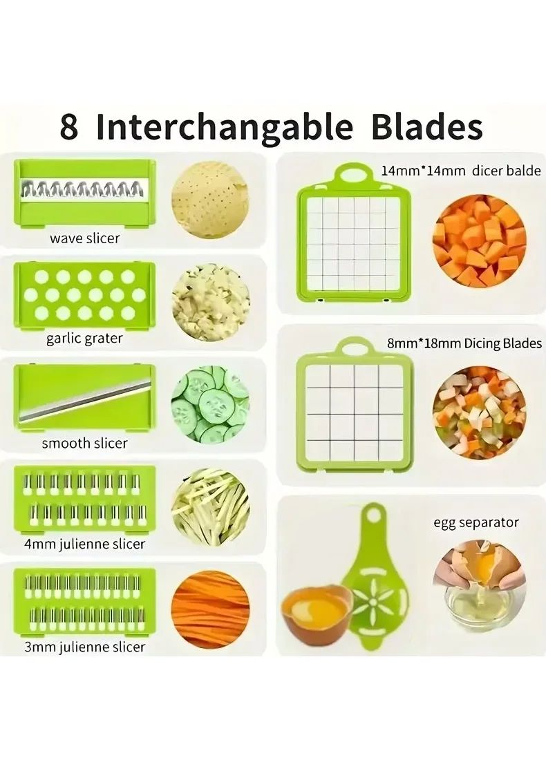 Vegetable Cutter Multifunctional Kitchen Tool, 5-in-1 Food Chopper for Tomato Carrot Cheese Onion, Handheld Slicer Dicer Grater