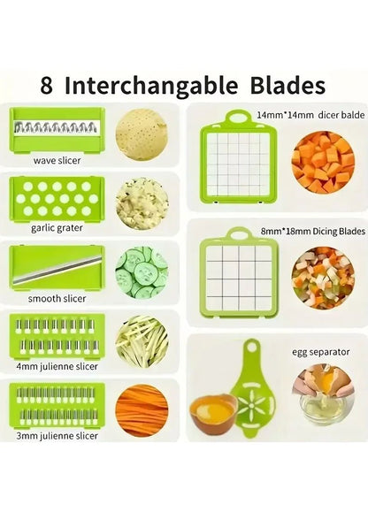 Vegetable Cutter Multifunctional Kitchen Tool, 5-in-1 Food Chopper for Tomato Carrot Cheese Onion, Handheld Slicer Dicer Grater
