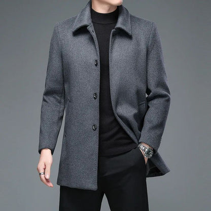 Business Casual Woolen Jackets Coats Long Overcoat High Quality Mens Winter Jackets and Coats Men Turn Down Collar Wool Blends