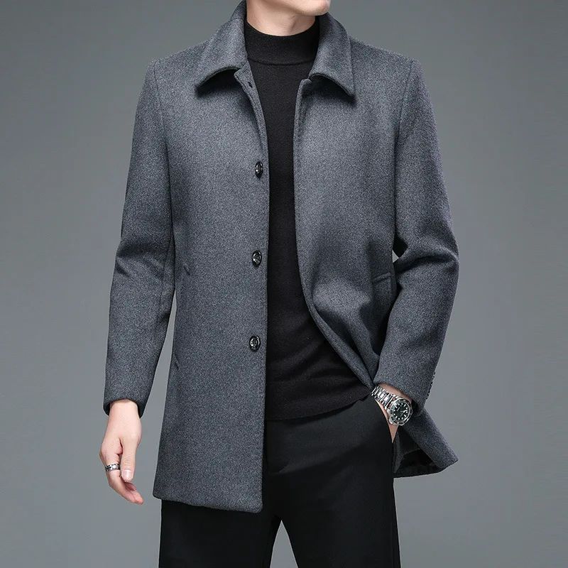 Business Casual Woolen Jackets Coats Long Overcoat High Quality Mens Winter Jackets and Coats Men Turn Down Collar Wool Blends