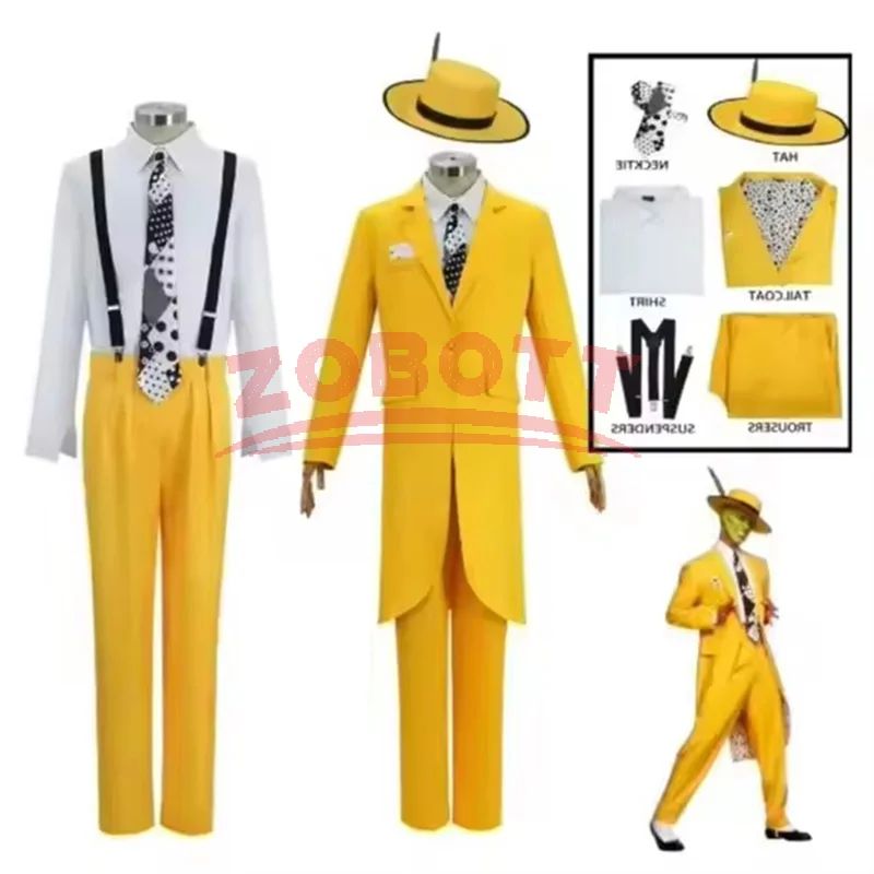 The Mask Roleplay Stanley Fantasy Ipkiss Adult Jim Cosplay Carrey Hat Costume Men Coat Pants Halloween Carnival Party Suit