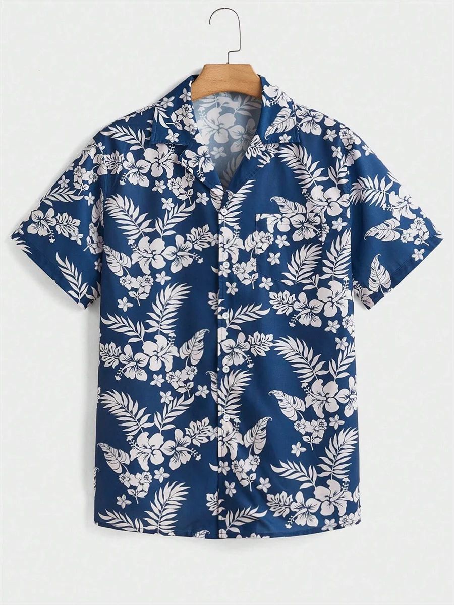 Summer men's new tropical 3D printing lapel short-sleeved shirt Hawaiian casual daily wearing large size