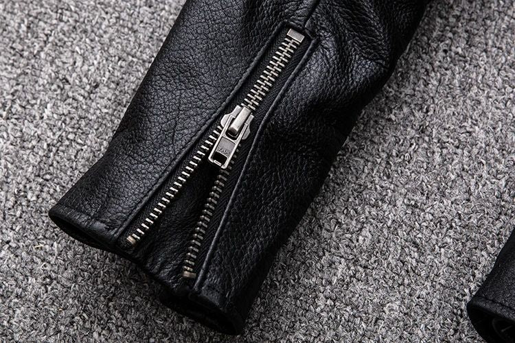 Spring Classical Motorcycle oblique zipper Jackets Men Leather Jacket Natural Calf Skin Thick Slim Cowhide Moto Jacket man