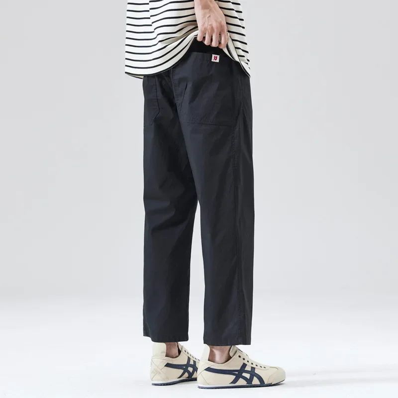 Calça Masculina Casual Cleanfit Estilo Americano para Esportes ao Ar Livre Nove Pontas Solta em Tela Confortável Elegante e Sofisticada