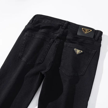 PL Pure Black High-Quality European Style Men's Jeans Slim Fit Smooths Your Silhouette Straight Leg Casual Trousers For Autumn/W