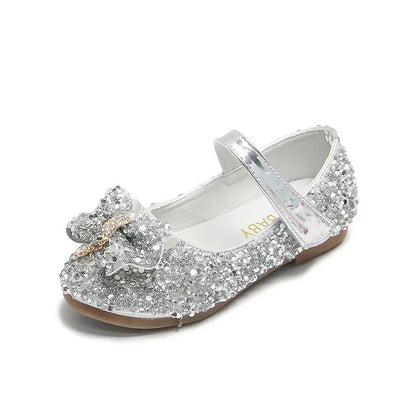 Fashion Girls Shoes Kids Flats Shoes Sequins Rhinestone Princess With Butterfly-Knot Flats Shoes For Students New Autumn 2022