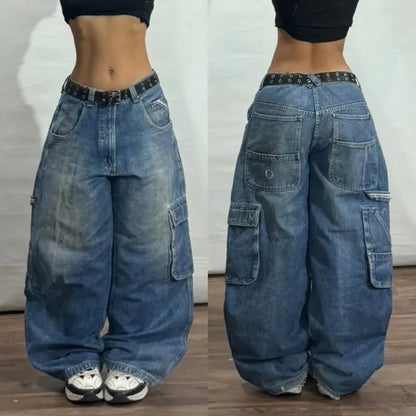 Y2K American New Fashion Tiger Print Loose Jeans Women High Street Harajuku Wind Trend Casual Joker High Waist Wide Leg Pants