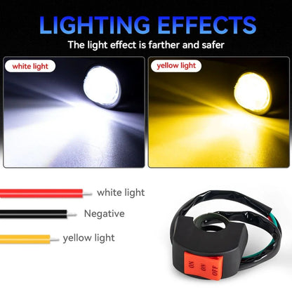Farol LED Universal para Motocicleta Lente Projetora Duas Cores ATV Scooter Lâmpada de Condução Luz de Neblina Lâmpada Auxiliar Holofote Interruptor