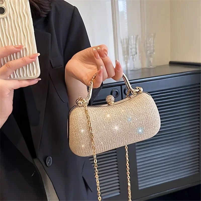 Shiny Mini Evening Bag, Rhinestone Chain Purse, Luxury Glitter Banquet Handbag, Perfect For Party, Wedding, Prom, Dinner/Banquet