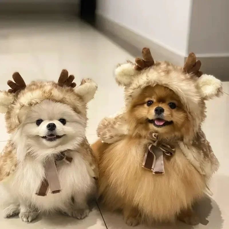 Roupas de Natal para Pets Capa de Alce Cão Gato Roupas Quentes Fáceis de Vestir Chapéu Decoração Casaco de Filhote de Gatinho Fantasia de Pets Inverno