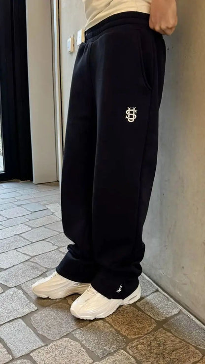 Calça Moletom Bordada Su Jogger Hip Hop Rosa Casual Cintura Elástica Masculina Americana Marinho Y2K Moeda Berlim Street Estilo Anos 2000