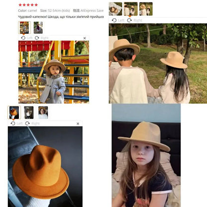 Kids Hat Girl 52cm Small Child Felt White Black Winter Hat Casual Dress Boy Girls Child Fedora Winter Hat Sombrero Panama Hombre