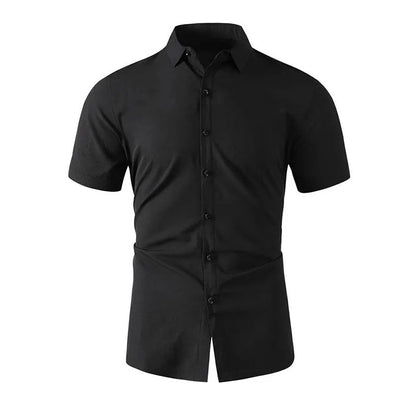 New Men's Business Casual Solid Color Short Sleeved Shirt for Summer Fashion No Ironing Comfortable and Versatile Top
