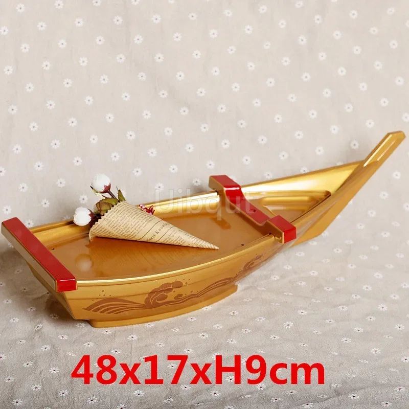 Black red sushi sashimi boat ice food seafood plate salmon sashimi tray Creative Japanese food container sushi barrel decor boat