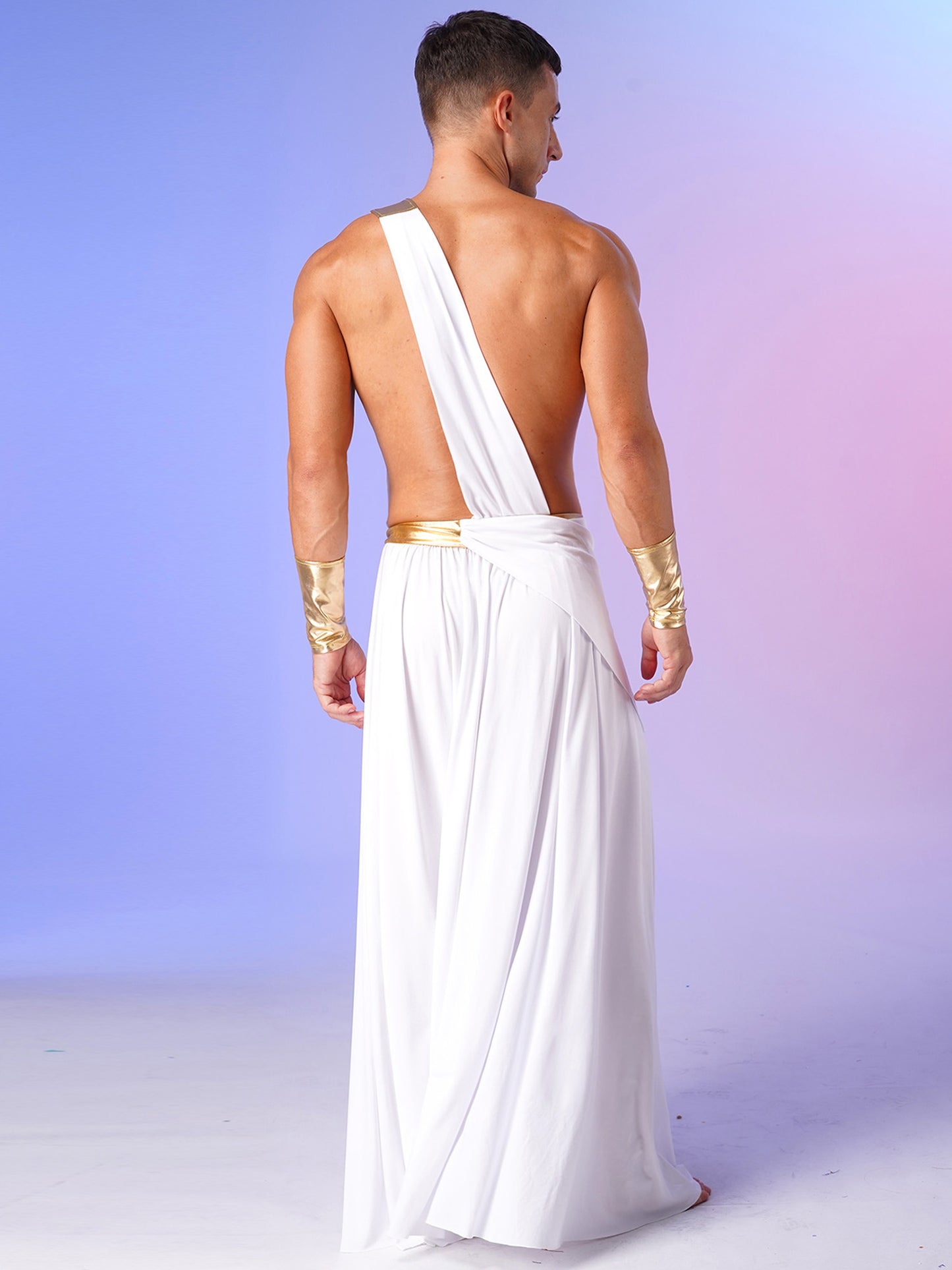 Mens Ancient Greek God Toga Gladiator Costume Roman Emperor One Shoulder Sleeveless Robe Halloween Medieval Warrior Dress Up