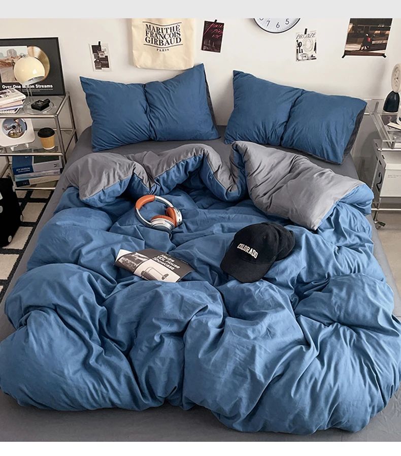 2025 new class A can sleep naked washed cotton solid color sheets student dormitory simple double-spell four-piece bedding