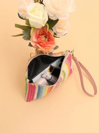 Rattan Knitting Women Straw Bags Fashion Colorful Summer Beach Clutch Bag Female Woven Wristlet Bag Wallet Money Coin Purse