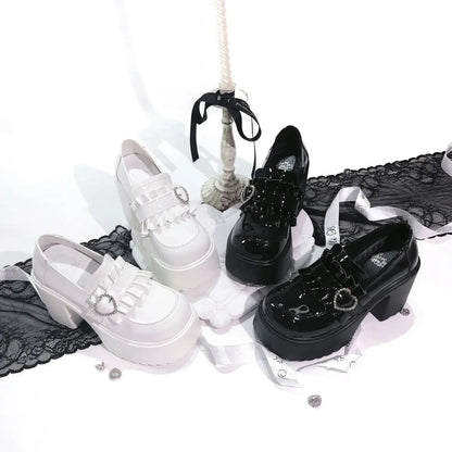 2025 Summer Sweet Bow Mary Janes: Women's Lolita Thick-soled Shoes, Block Heel, High Heel, Sweet-cool Style Leather Shoes