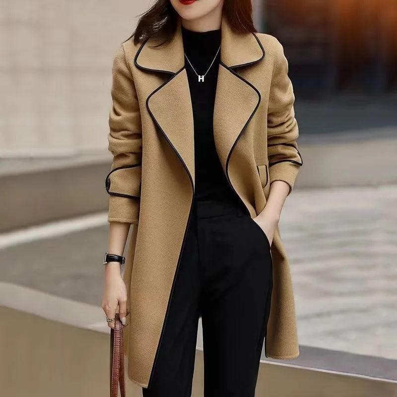 Double-Sided Woolen Coat Winter New Style Korean Version Cashmere Women's Mid-Length Fashionable Woolen Jacket Outerwear