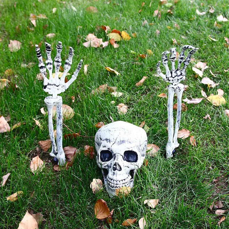 Halloween Realistic Skull Skeleton Head Human Hand Arms for Halloween Party Home Garden Lawn Halloween decor Skeleton Stakes