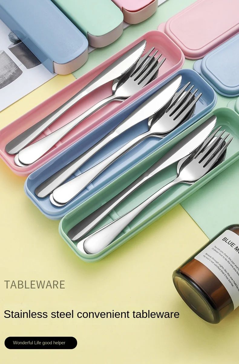 Portable Stainless Steel Cutlery Suit with Storage Box Chopstick Fork Spoon Knife Travel Tableware Set Camping Cutlery