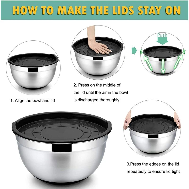 Silicone base thickened with lid cooking basin anti slip salad mixing bowl stainless steel egg beater bowl for kitchen baking