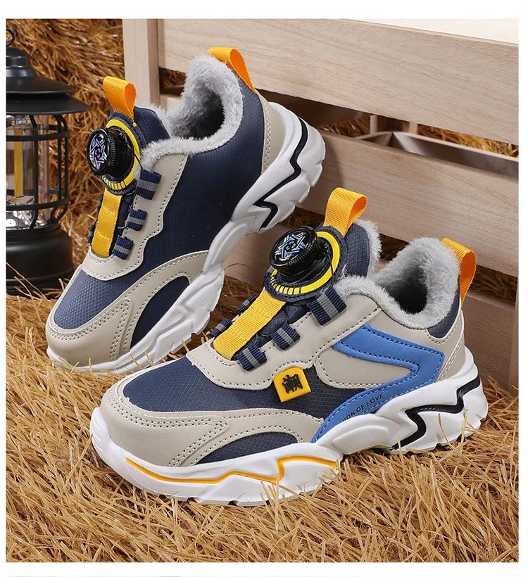 Winter Kids' Cotton Shoes For Boys Warm Plush Anti-slip Children Running Sneakers Outdoor Comfortable Casual Walking Shoes