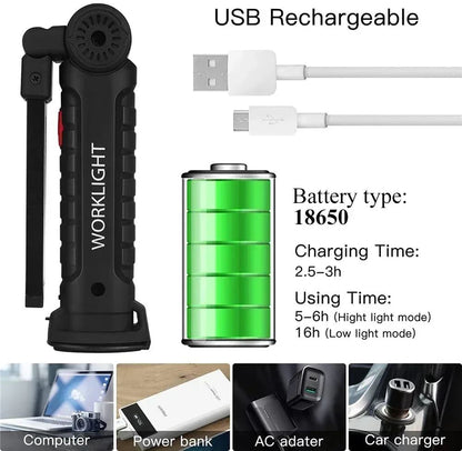 1-5PCS Multifunctional Folding Work Light Portable Camping Light USB Rechargeable Flashlight With Built-in Battery Magnetic Lamp
