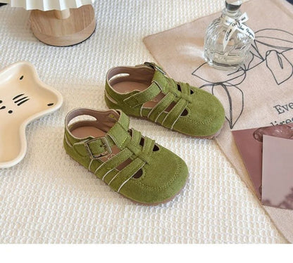 1-12Y Children's Sandals Toe Protect Boys Girls Summer New Candy Color Soft Sole Shoes Kids Casual Retro Flat Leather Sandals
