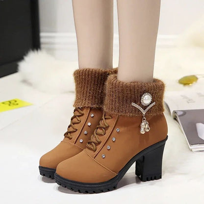 Women Boots Winter Designer High Heels Shoes for Women 2024 New Short Plush High Platform Ankle Boots Elegant Botas Mujer
