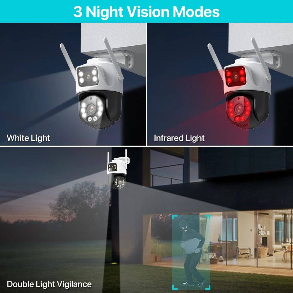Dual Lens 360º Wifi Camera IP66 Security Protection 8MP 4K Wireless Outdoor Human Detection ICSEE Video Surveillance PTZ Camera