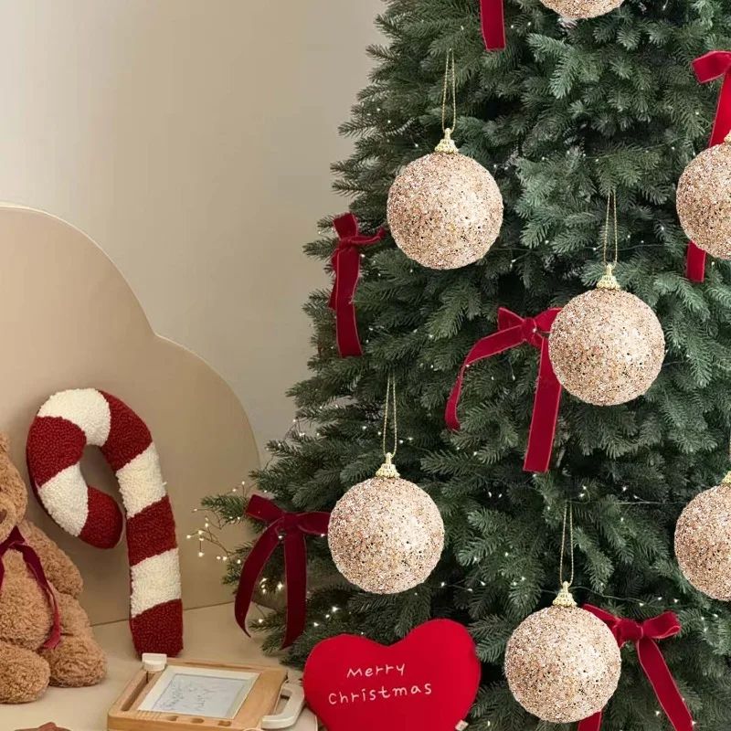 6-30pcs Champagne Gold Glitter Christmas Balls 6cm Xmas Tree Hanging Sparkling Ball Pendants for New Year Party Decor Ornaments