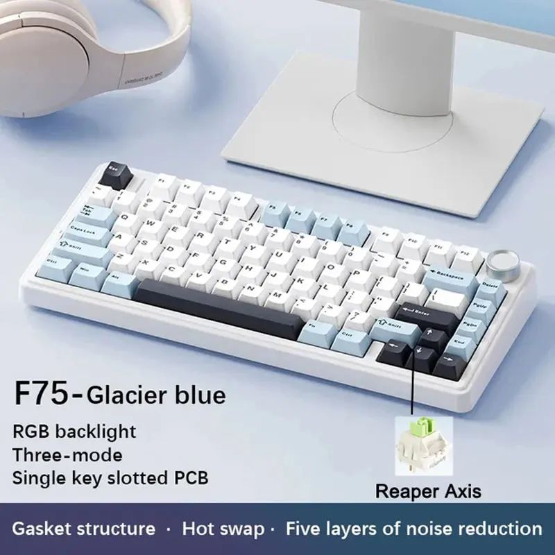 Teclado Mecânico Gamer AULA F75 RGB Layout 75% Gravação Lateral Gasket Mounted Personalizado 80 Teclas Keycaps PBT Teclado Sem Fio