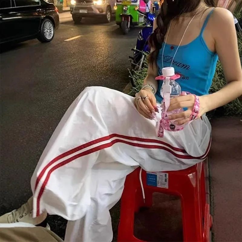 American Sporty Casual Pants Women's Hip Hop Elastic Waist Loose Wide Leg Trendy Cool Girl Quick Dry Pants