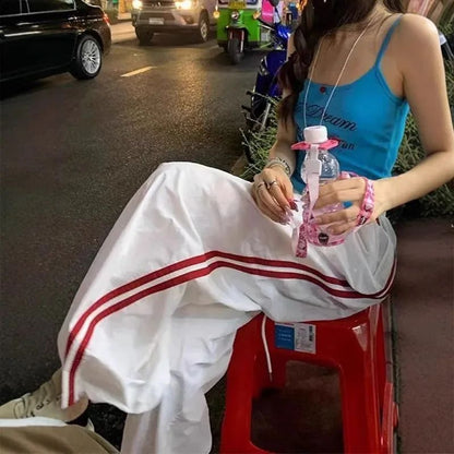 American Sporty Casual Pants Women's Hip Hop Elastic Waist Loose Wide Leg Trendy Cool Girl Quick Dry Pants