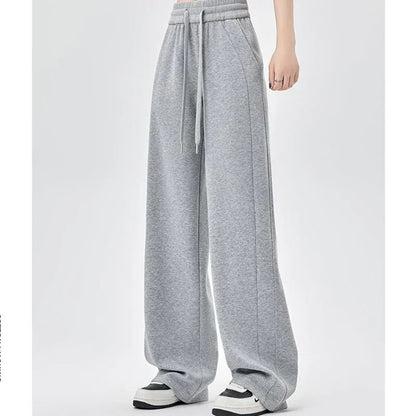 2024 Winter Girls Pants Snow Warm Solid Fleece Sweatpants Lady Korean Style Thicken Thermal High Waisted Straight Leg Trousers