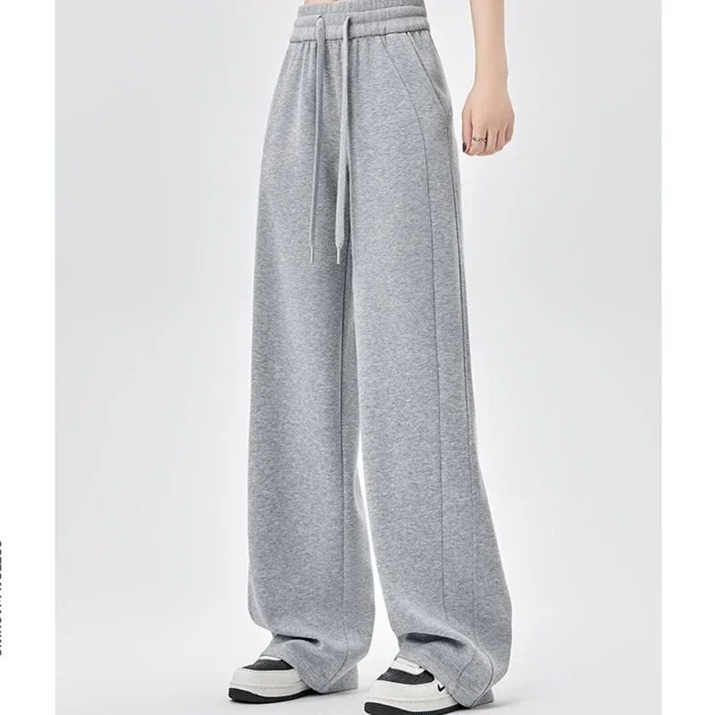 2024 Winter Girls Pants Snow Warm Solid Fleece Sweatpants Lady Korean Style Thicken Thermal High Waisted Straight Leg Trousers