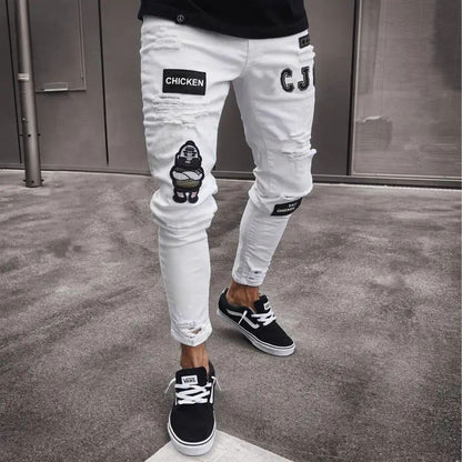New Style Men's Hip Hop Slim Fit Jeans You And Smooths Your Silhouette Ripped Small Footwear Amazon WISH Badge Plus Size Jeans N