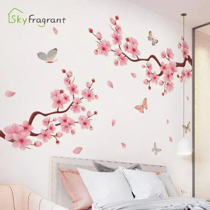 Ink Wall Stickers Wash Peach Blossom For Living Room Bedroom Home Flower Background Wall Decor Self-adhesive Sticker Wallpaper