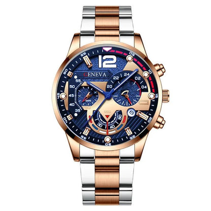 NEWFashion Mens Stainless Steel Watches Luxury Quartz Wristwatch Calendar Luminous Clock Men Business Casual Watch Reloj Hombre