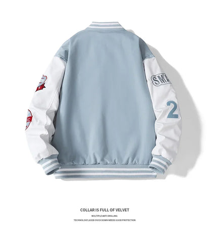 Varsity Baseball Bomber Jacket Men Hip Hop Harajuku Bone Letter Patchwork Leather Jackets Streetwear Women Unisex College Coats