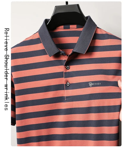 Personalized Striped Color Blocked Men's Short Sleeved Polo Shirt Fashion Brand Exquisite Embossed Summer Casual Collar T-shirt