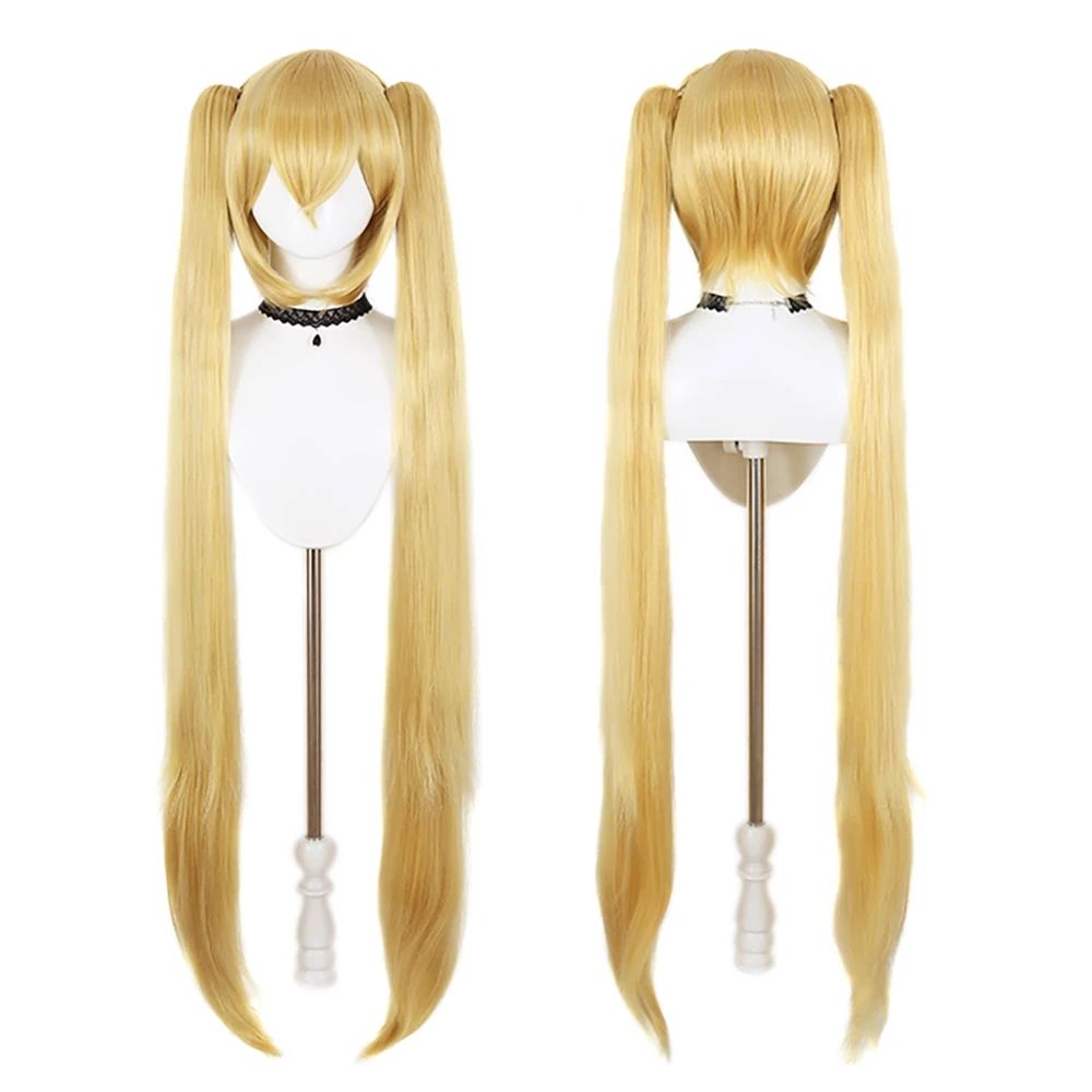 Peruca de Cabelo Sintético de Cosplay de Anime Miku de Alta Qualidade 116 cm de Comprimento com Rabo de Cavalo Duplo Destacável para Festa de Halloween e Carnaval Resistente ao Calor
