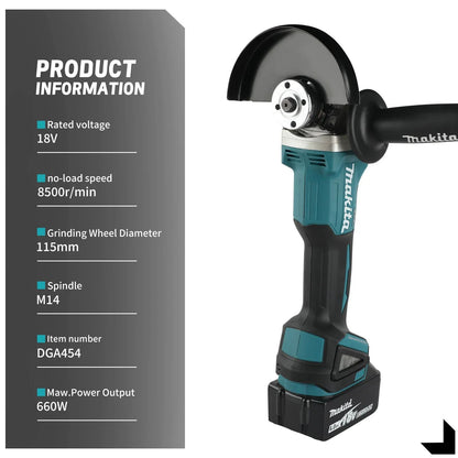 Esmerilhadeira Angular Makita 2025 NOVA DGA454: 18V, 8500r/min, Disco de 115mm, 660W, 3 Velocidades, Ideal para Cortar/Desbastar Madeiras e Metais