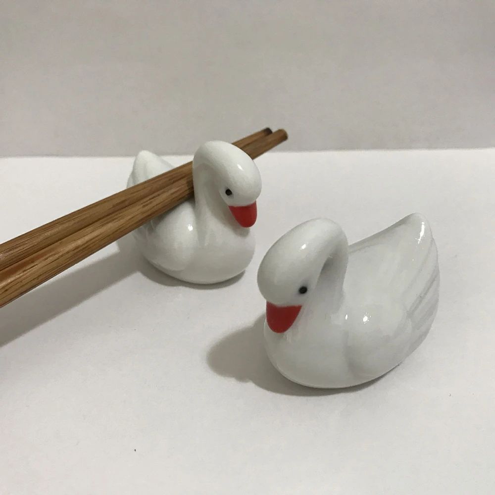 3 peças de suporte fofo de cerâmica de cisne e pato para pauzinhos, garfos, colheres, suporte de rack para utensílios de mesa de cozinha