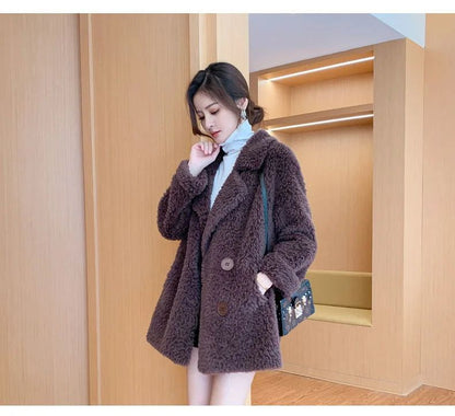 Thickened Lamb Velvet Jacket Women's Mid-Length Loose Slimming Fur Particle Velvet Coat Polyester Fiber Full Sleeve Long Coat